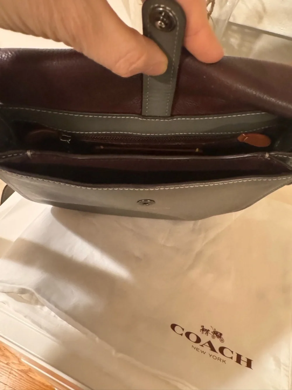 Coach Gray Leather Saddle Crossbody Bag with White Stitching - Picture 7 of 16